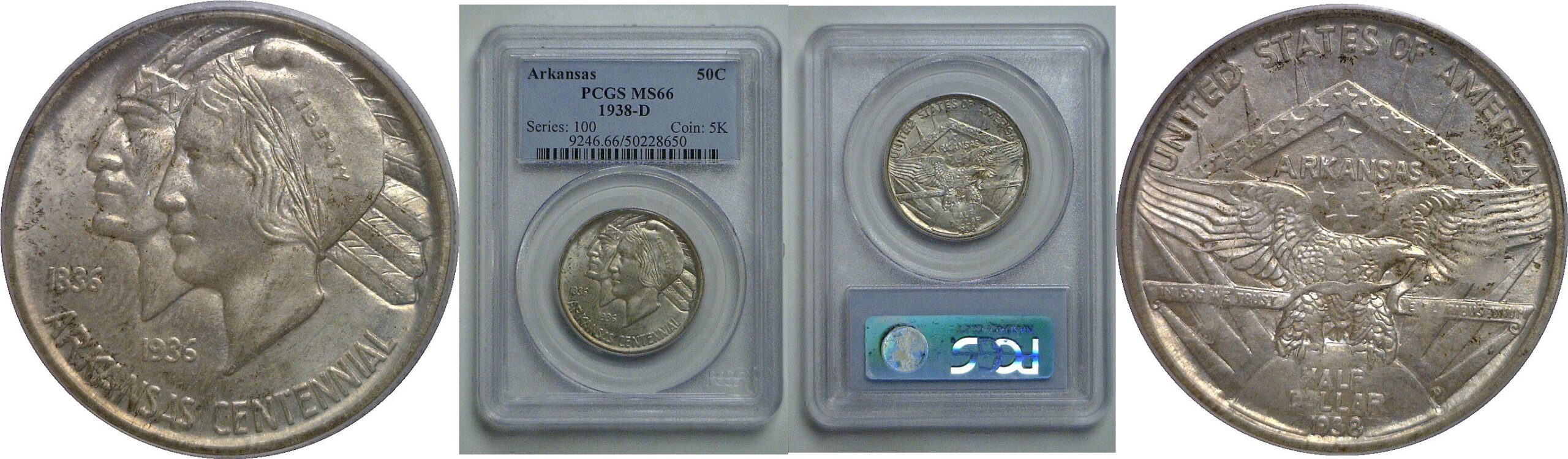 1938-D Arkansas Commemorative Half Dollar    PCGS MS-66