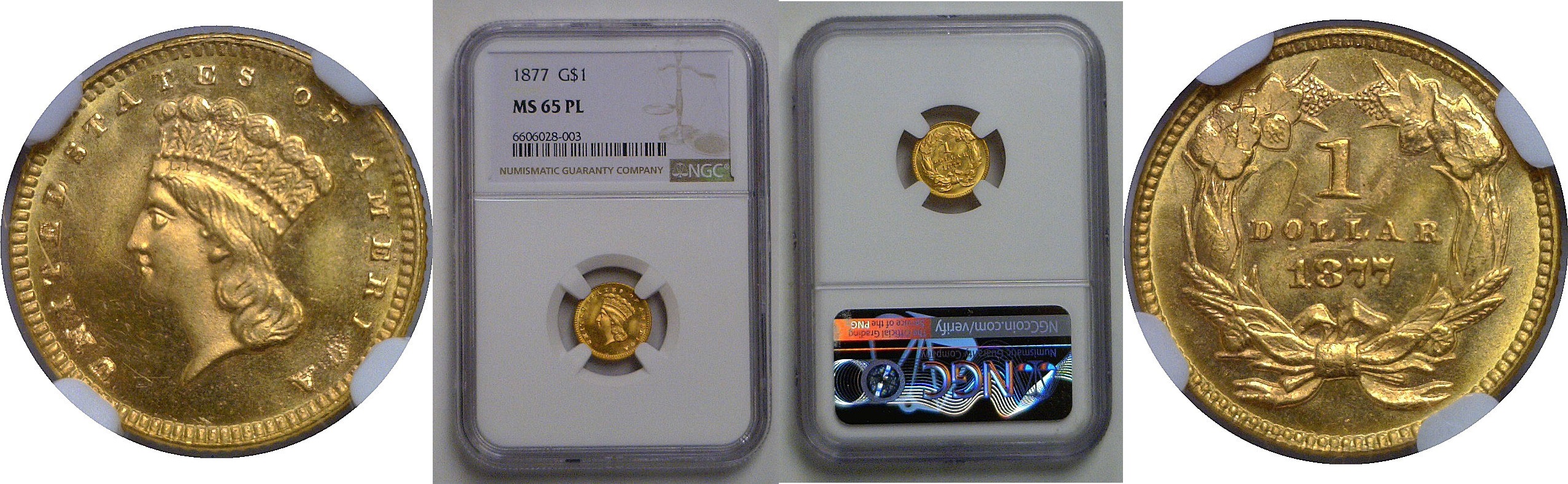 1877  One Dollar Gold Coin   NGC MS-65 PL