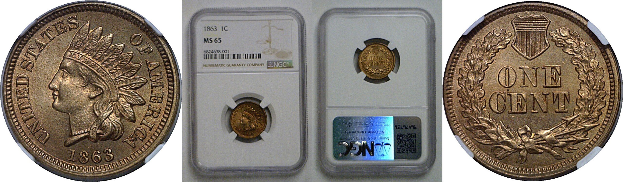 1863 Indian Head Cent    NGC MS-65