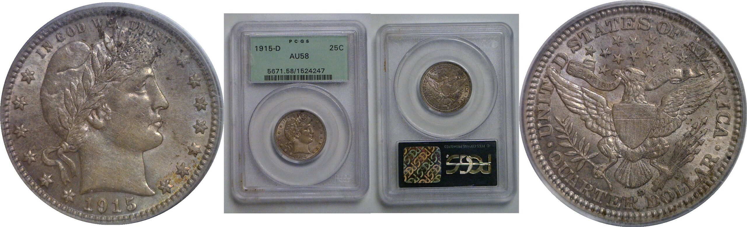 1915-D Barber Quarter   PCGS AU-58