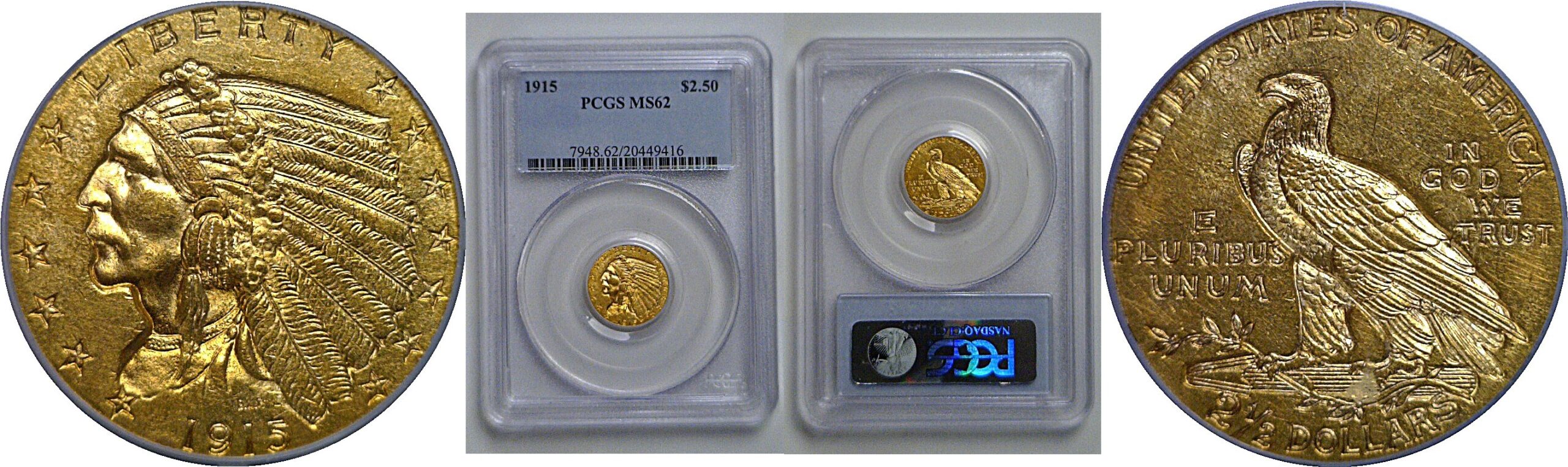 1915 $2 1/2 Indian   PCGS MS-62