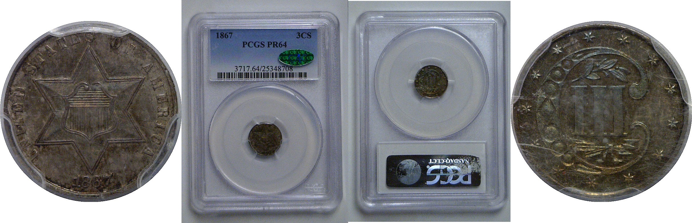 1867 Silver Three Cent   PCGS PR-64  CAC