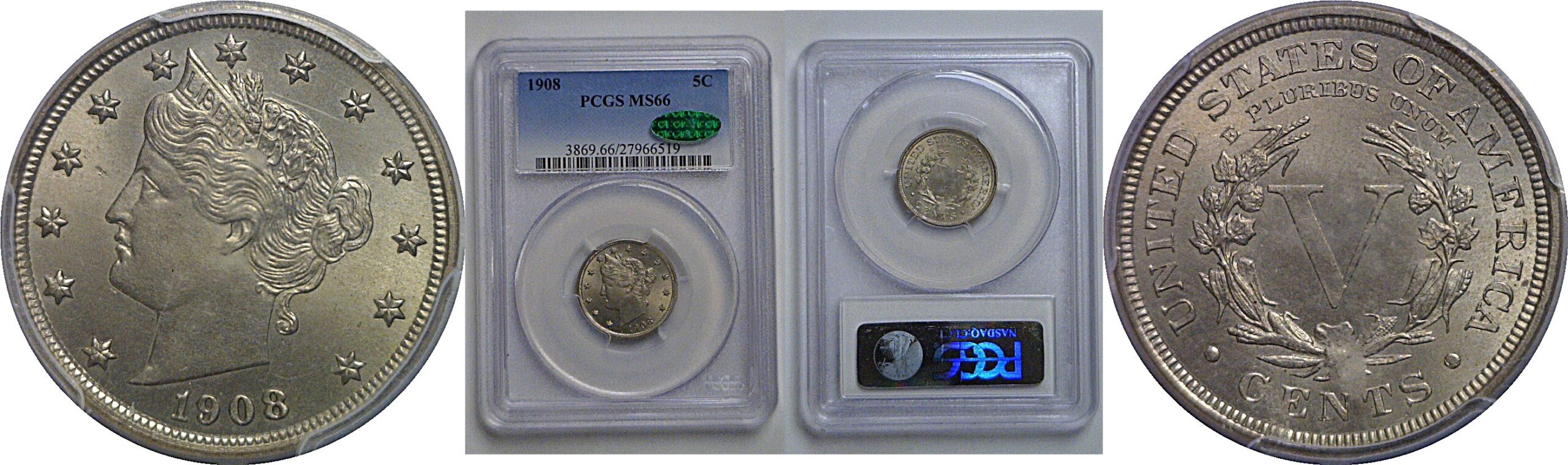 1908 Liberty Nickel   PCGS MS-66 CAC