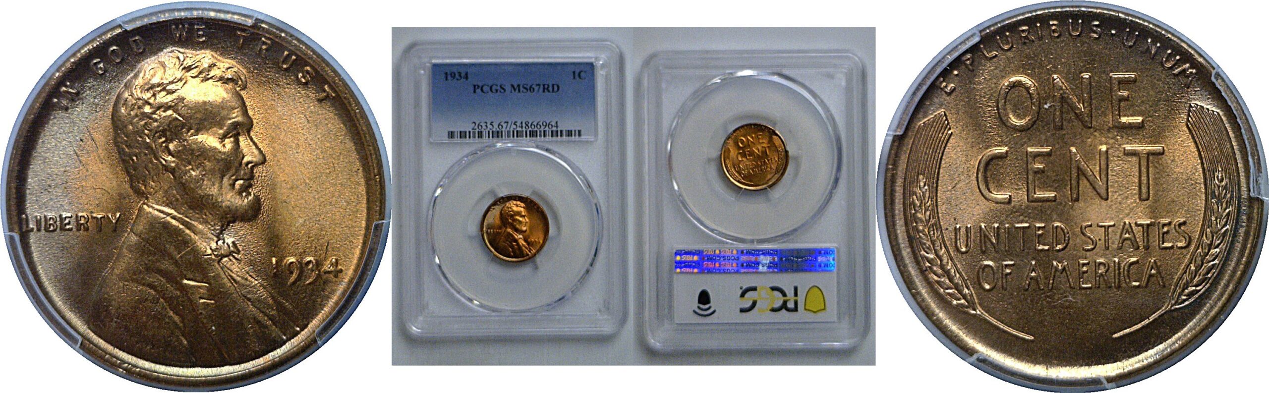 1934 Lincoln Cent   PCGS MS-67 RD