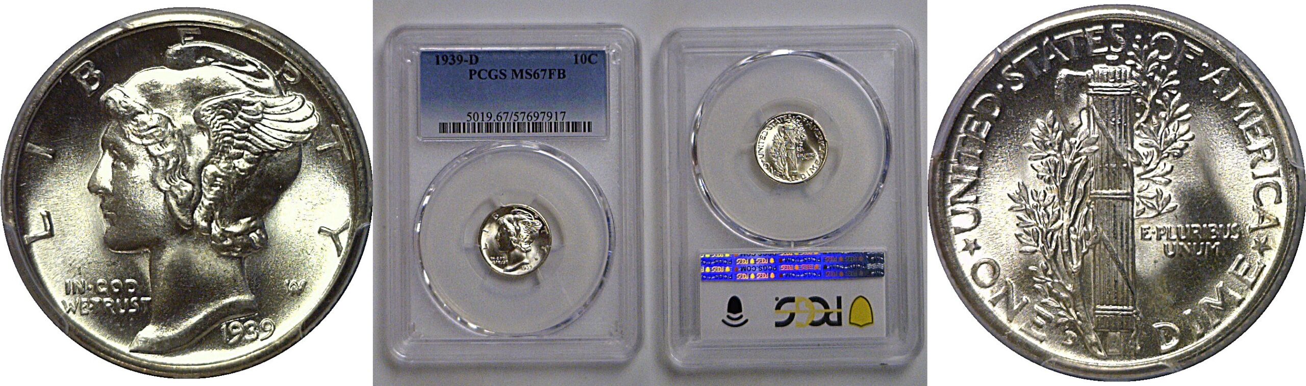 1939-D Mercury Dime   PCGS MS-67 FB