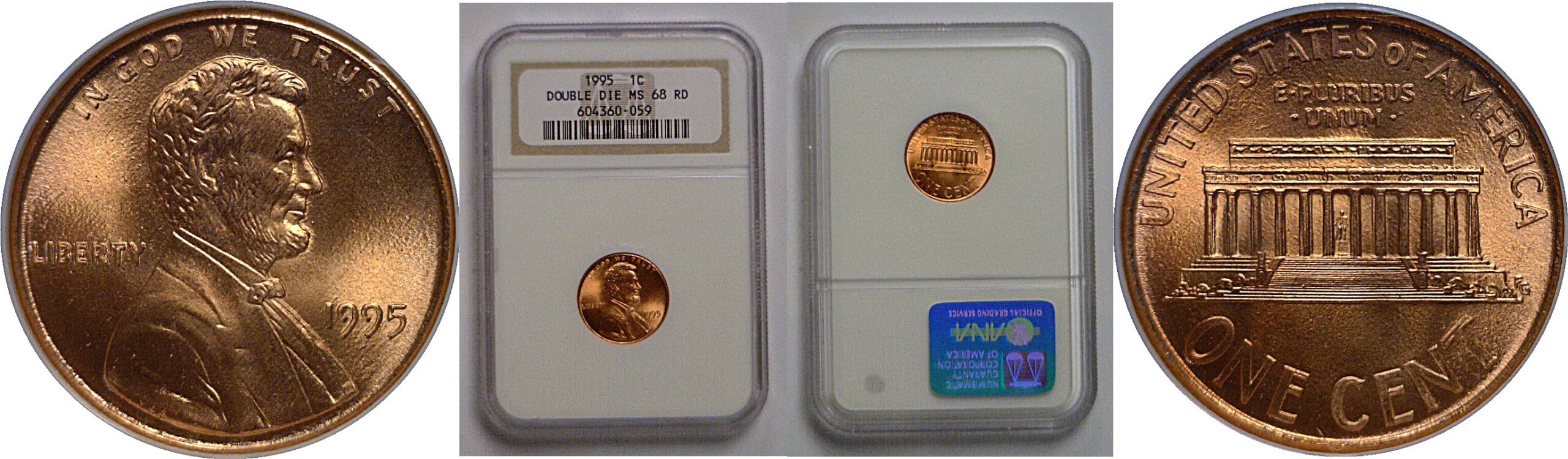 1995 Doubled Die Obverse  Lincoln Cent   NGC MS-68 RD
