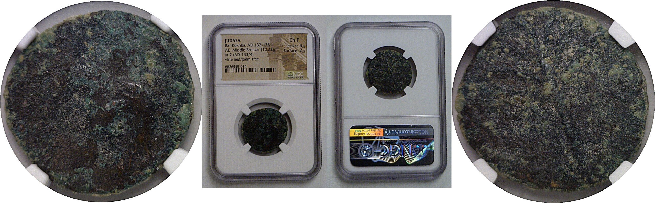 132-135 AD   Judaea  Middle Bronze  NGC Ch Fine   Bar Kokhba.