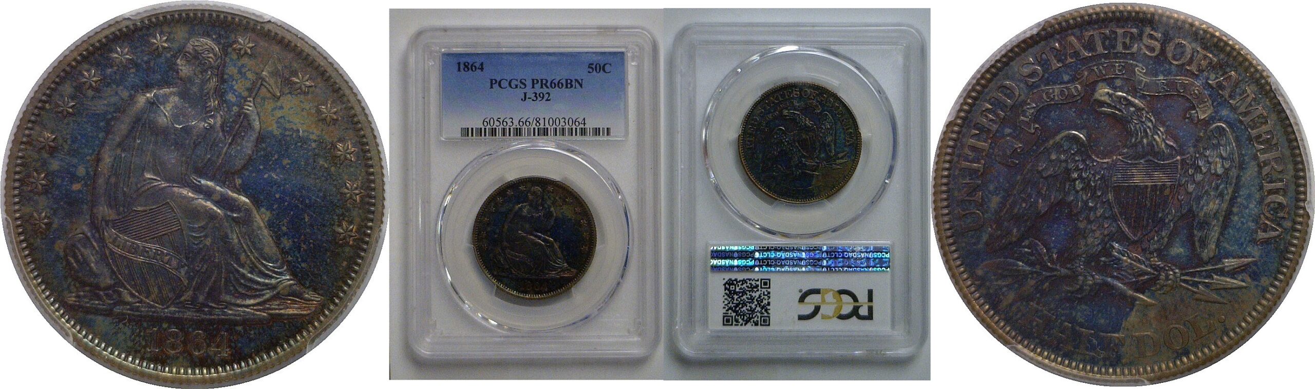 1864  Pattern Half Dollar   Judd-392   PCGS PR-66 BN