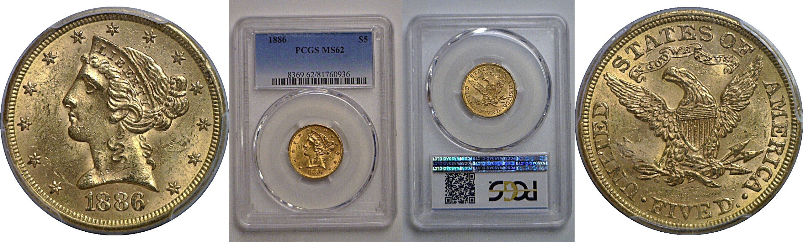 1886 $5 Liberty   PCGS MS-62