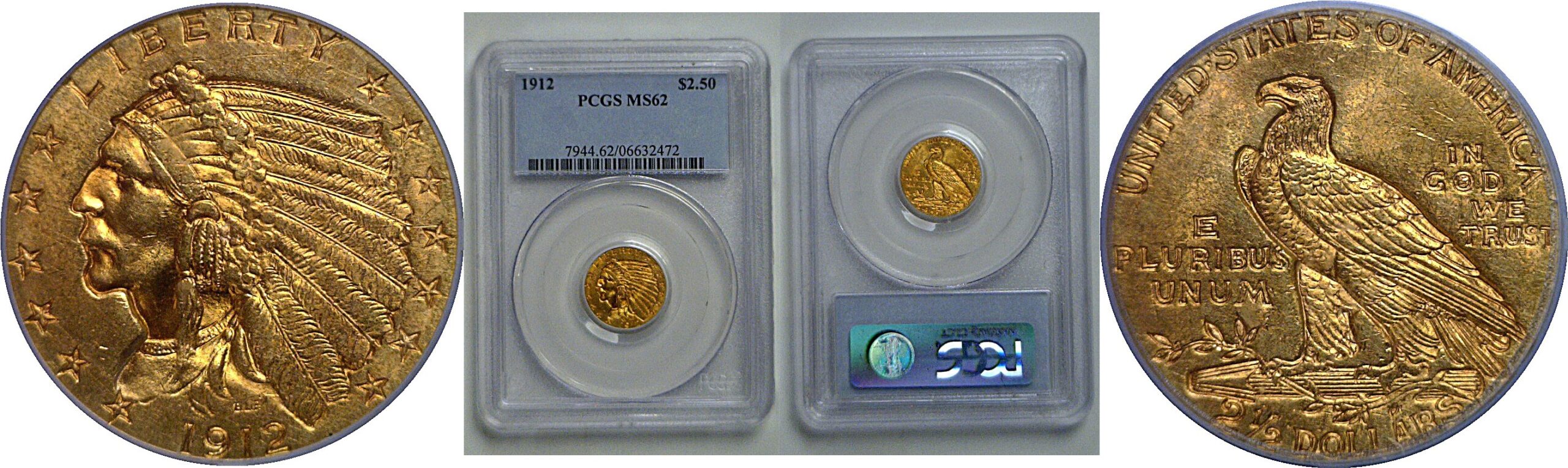 1912 $2 1/2 Indian   PCGS MS-62