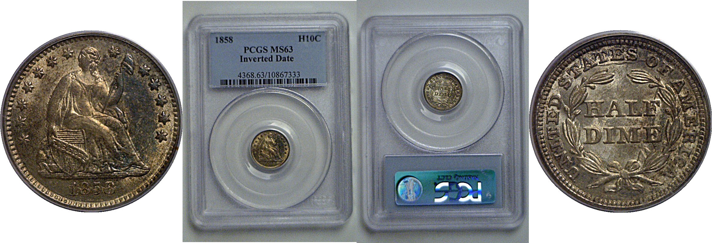 1858/Inverted Date  Seated Liberty Half Dime   PCGS MS-63