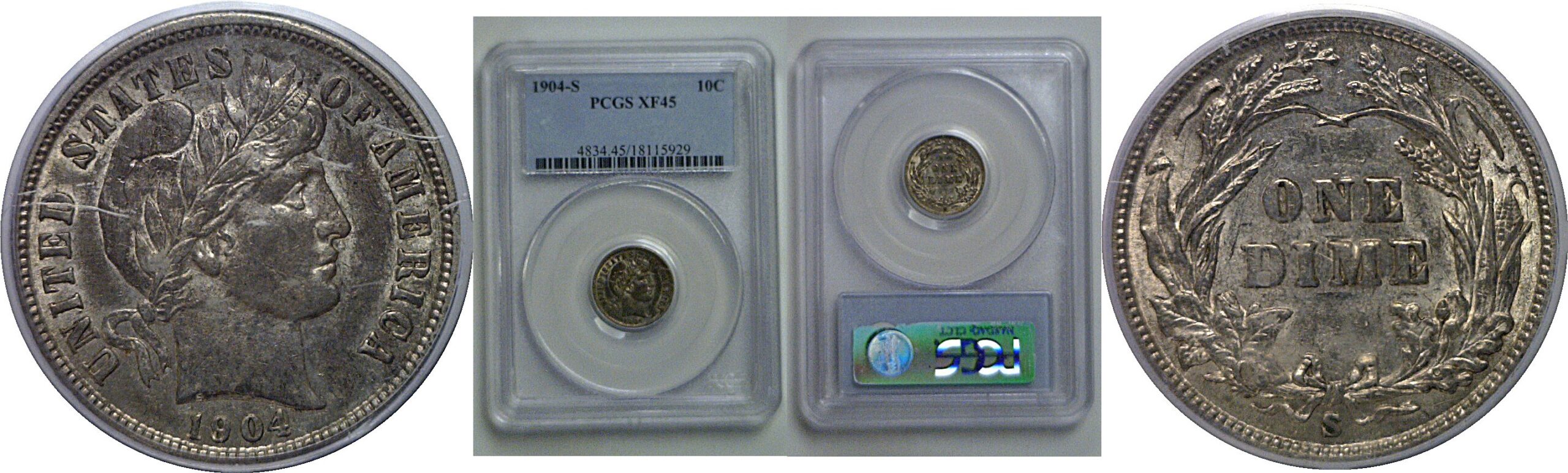 1904-S Barber Dime   PCGS XF-45
