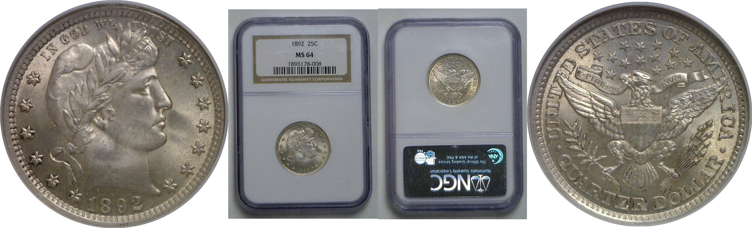 1892 Barber Quarter   NGC MS-64