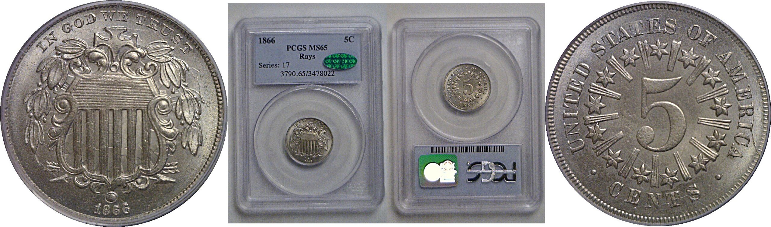 1866 Shield Nickel   PCGS MS-65  CAC