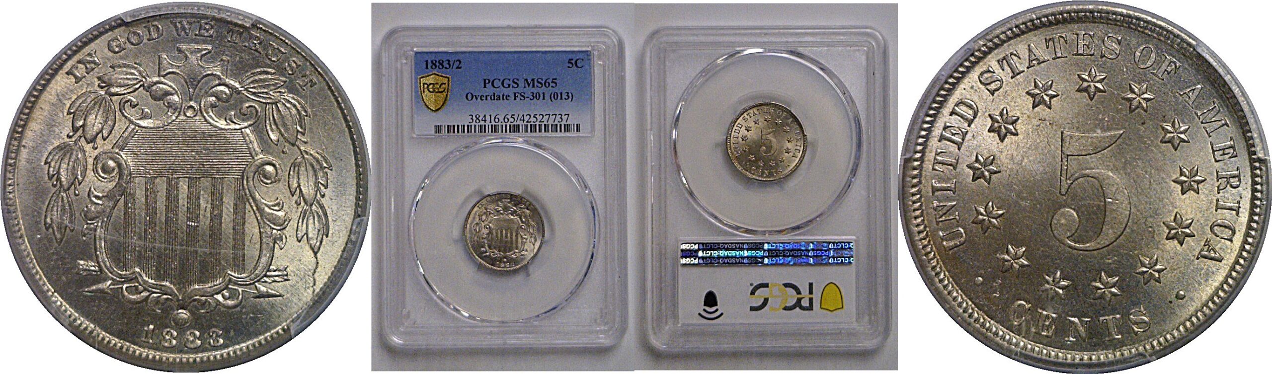 1883/2 Shield Nickel   PCGS MS-65  FS-301