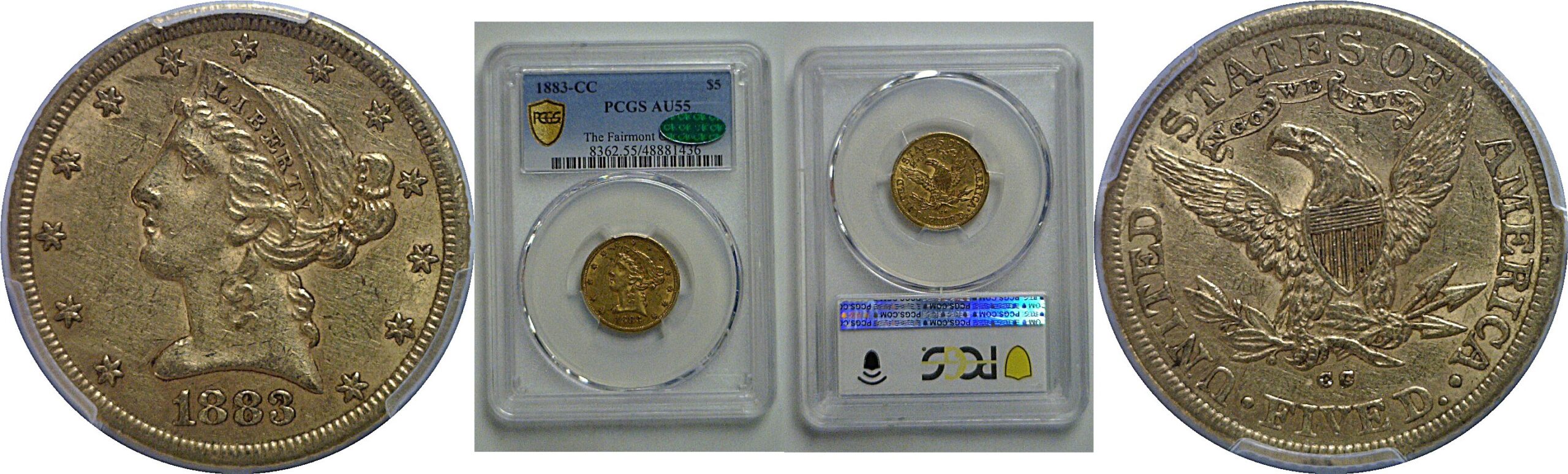 1883-CC $5 Liberty   PCGS AU-55  CAC