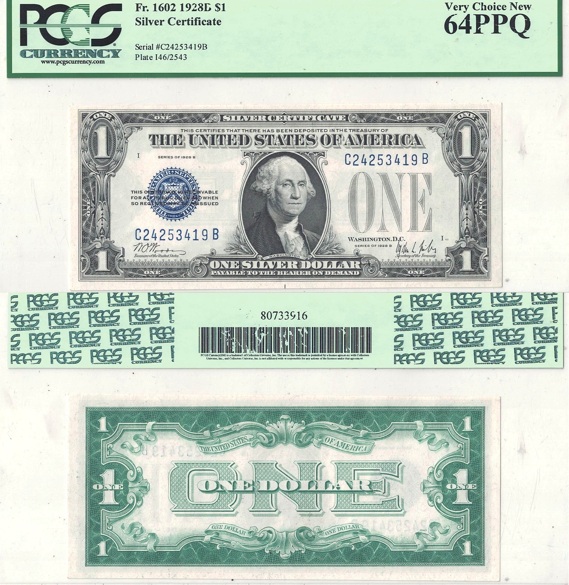 1928-D $1 Silver Certificate Fr-1602 PCGS Choice CU-64 PPQ
