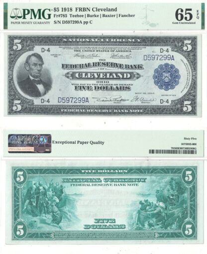 1918 $5 Federal Reserve Bank Note Fr-785 PMG Gem CU-65 EPQ