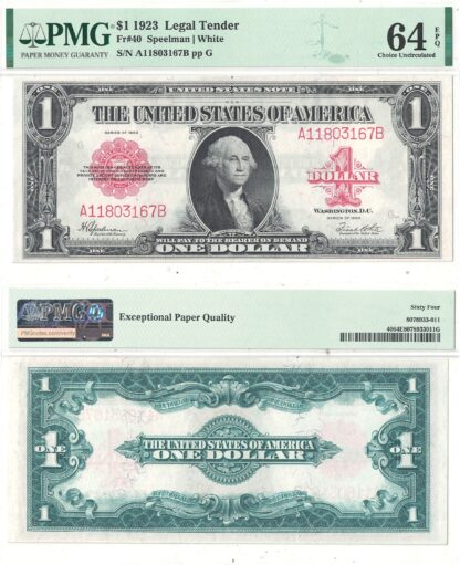 1923 $1 Legal Tender Note Fr-40 PMG Choice CU-64 EPQ