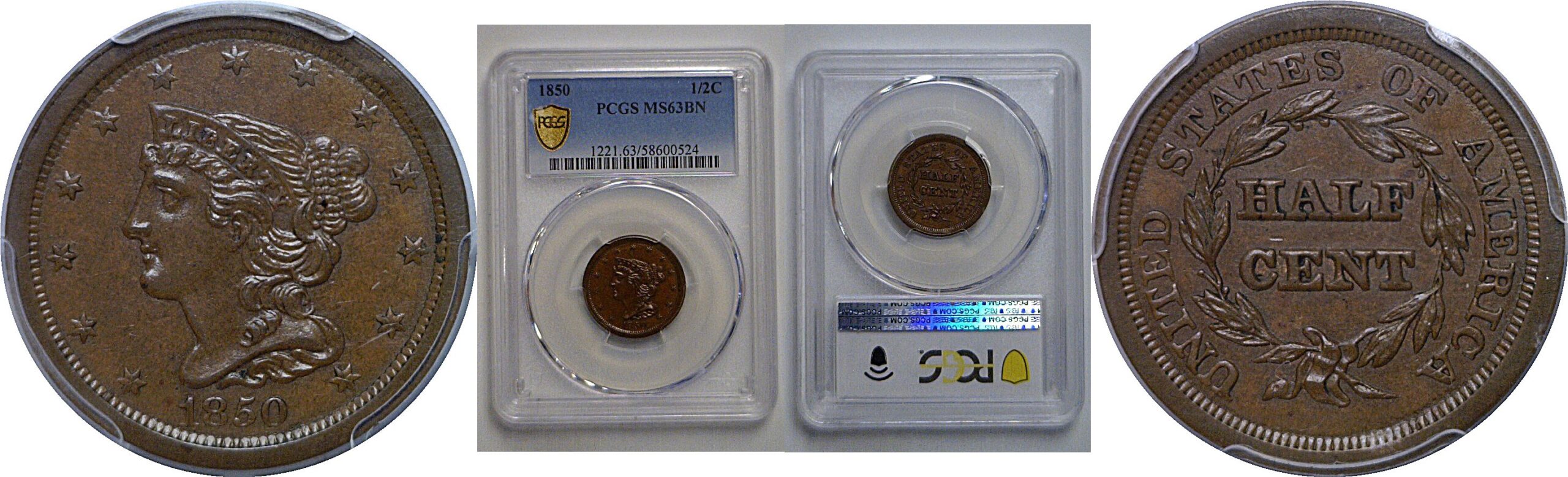 1850 Half Cent    PCGS MS-63 BN