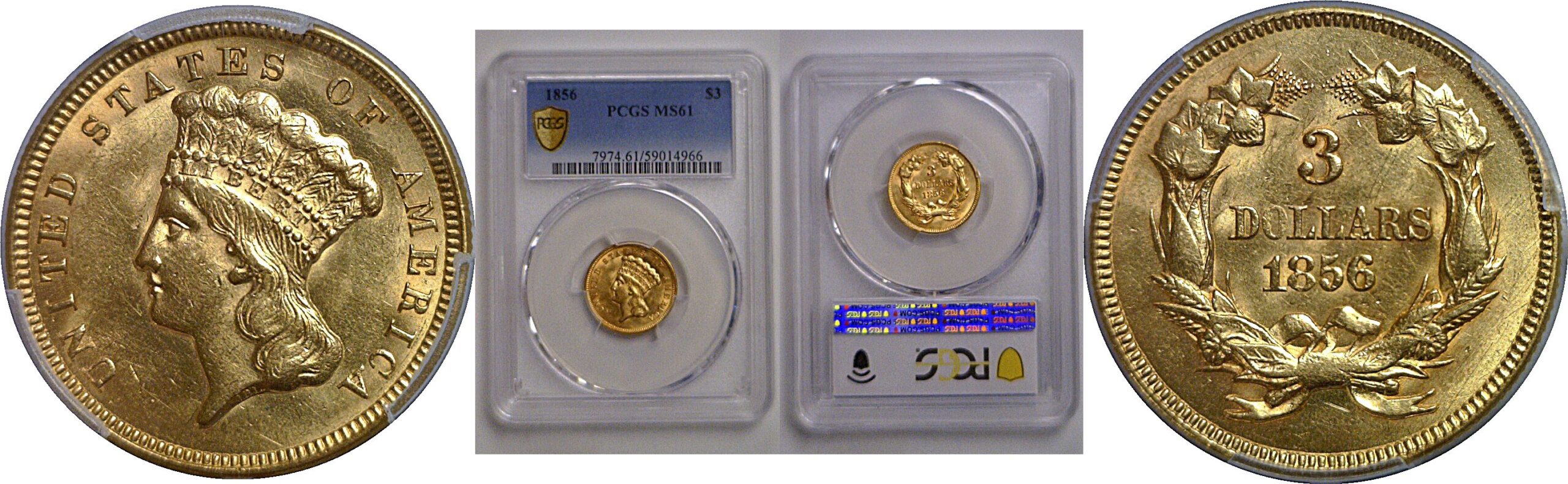 1856 $3 Princess   PCGS MS-61