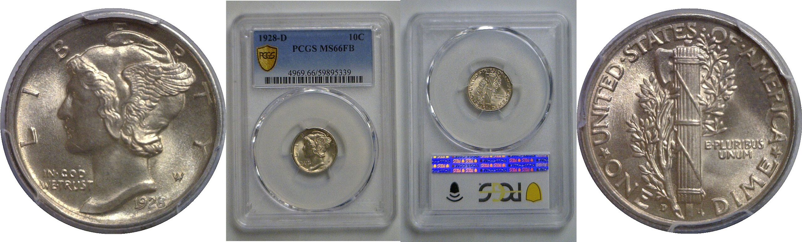 1928-D Mercury Dime    PCGS MS-66 FB