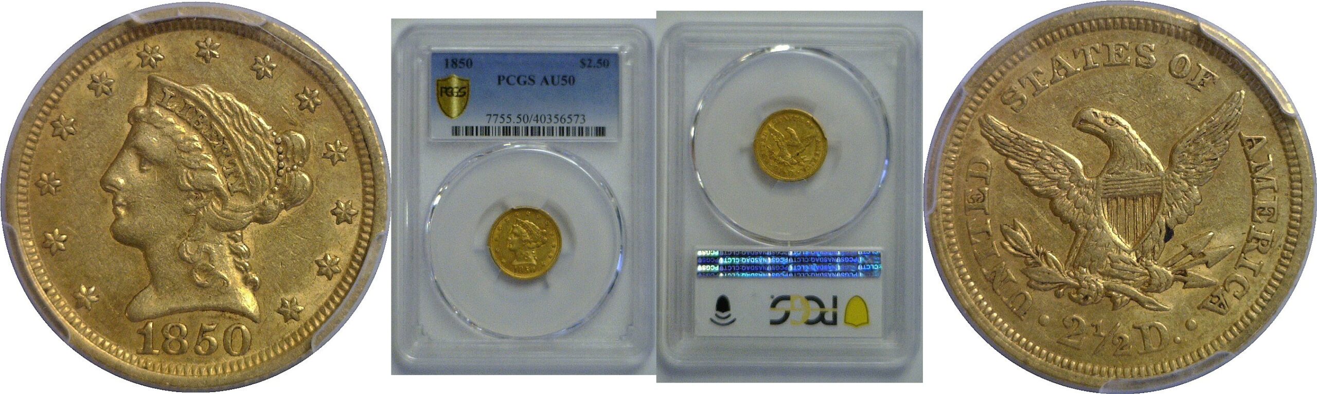 1850 $2 1/2 Liberty   PCGS AU-50