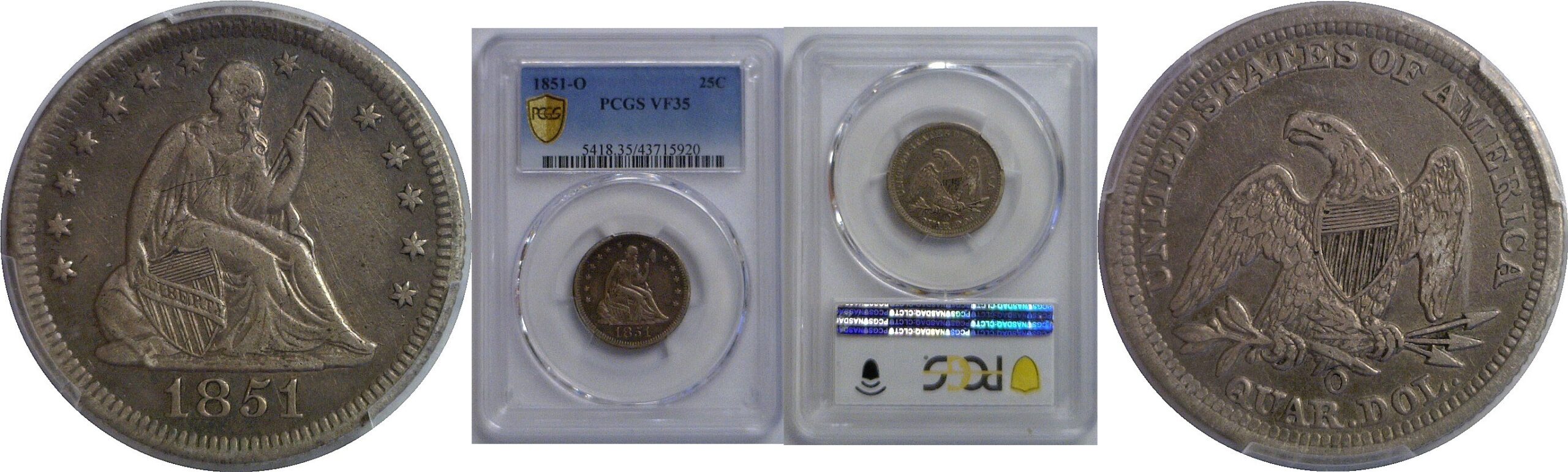 1851-O Seated Liberty Quarter   PCGS VF-35