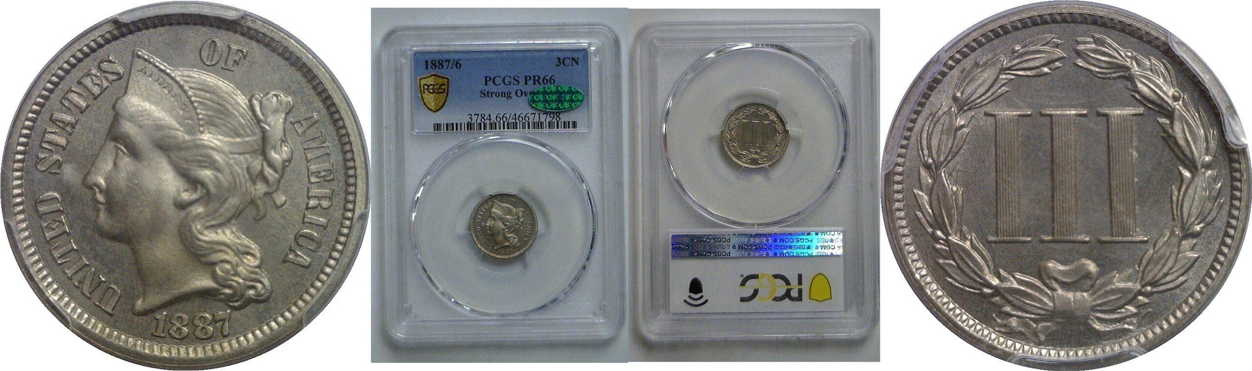 1887/6 Nickel Three Cent    PCGS PR-66  CAC