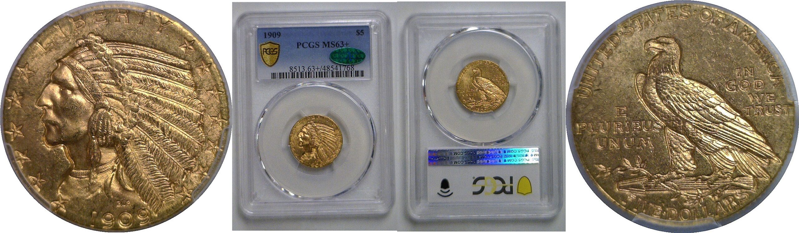 1909  $5 Indian    PCGS MS-63+  CAC