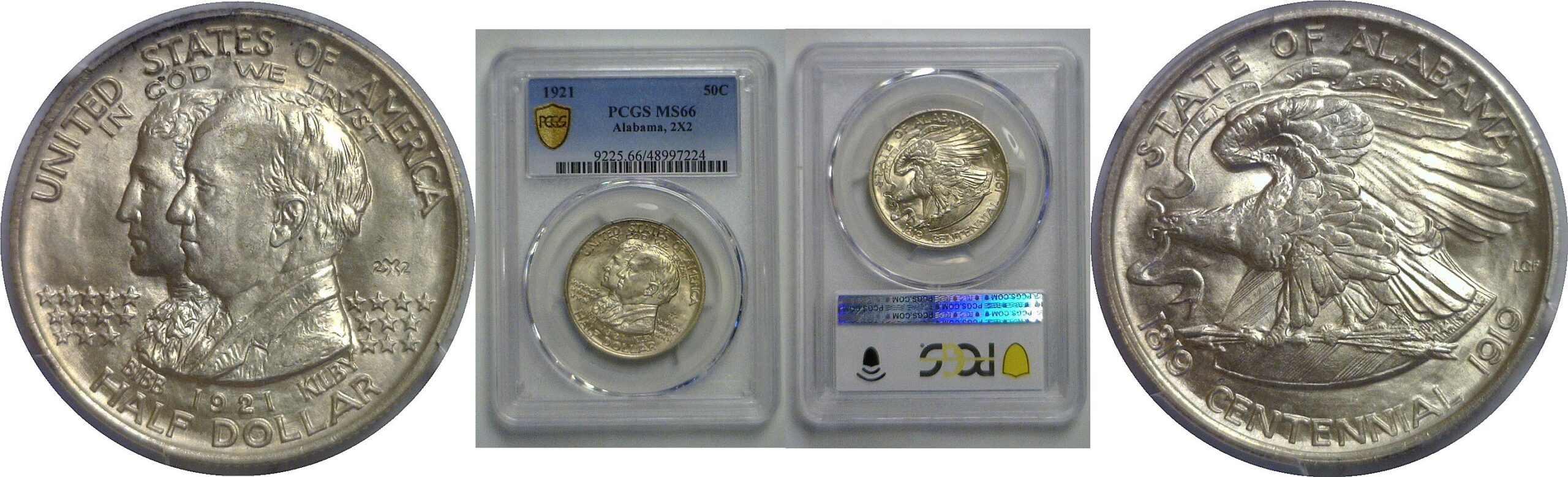 1921 Alabama, 2x2  Commemorative Half Dollar    PCGS MS-66