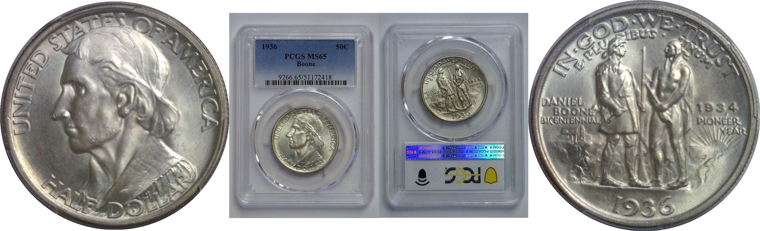 1936 Boone Commemorative Half Dollar    PCGS MS-65