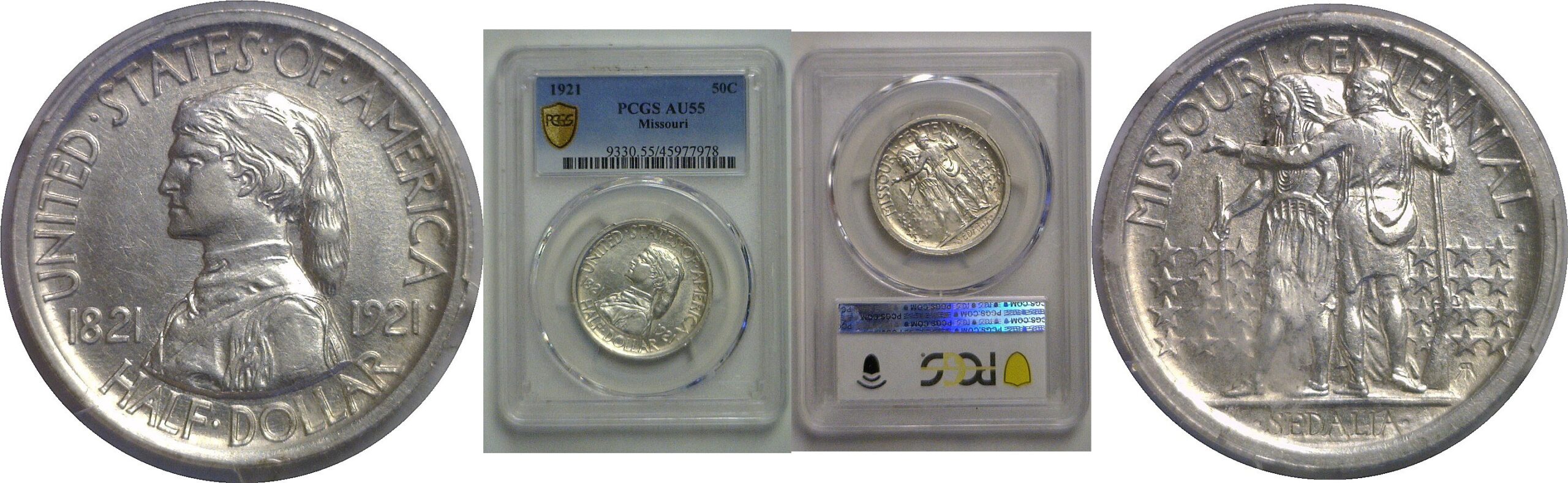 1921 Missouri Commemorative Half Dollar    PCGS AU-55