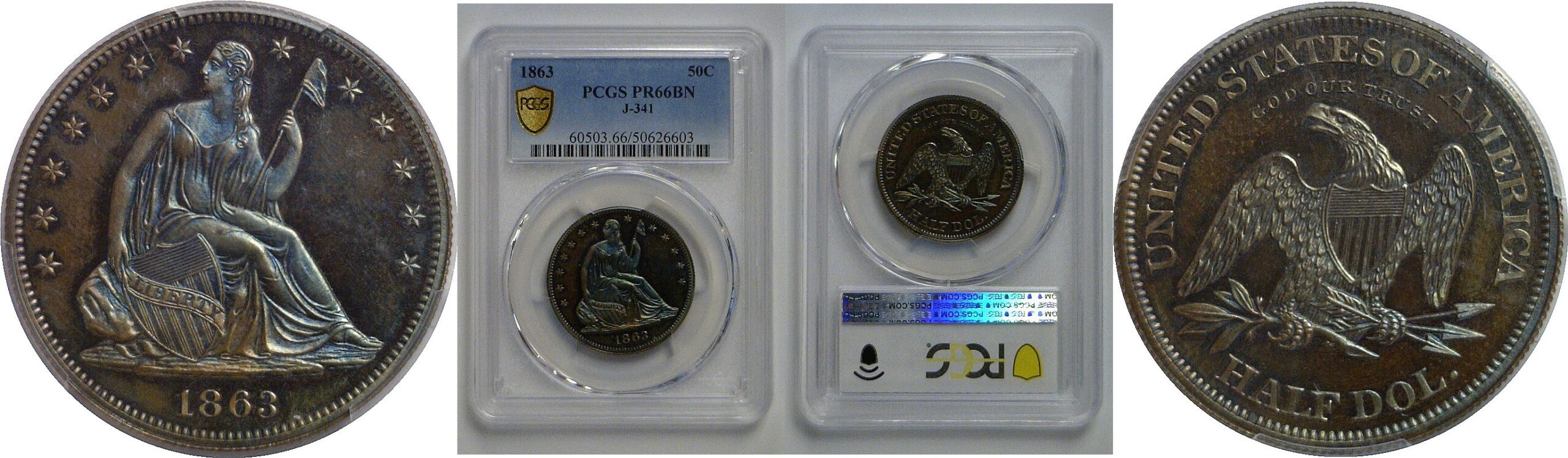 1863 Pattern Half Dollar  Judd-341   PCGS PR-66 BN