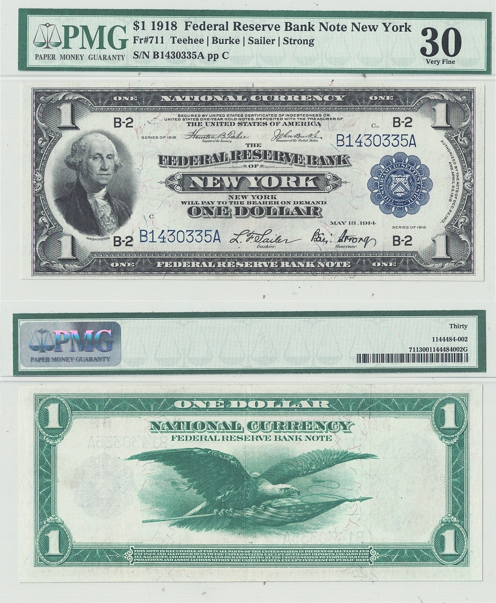 1918 $1 Federal Reserve Bank Note Fr-711 PMG-30