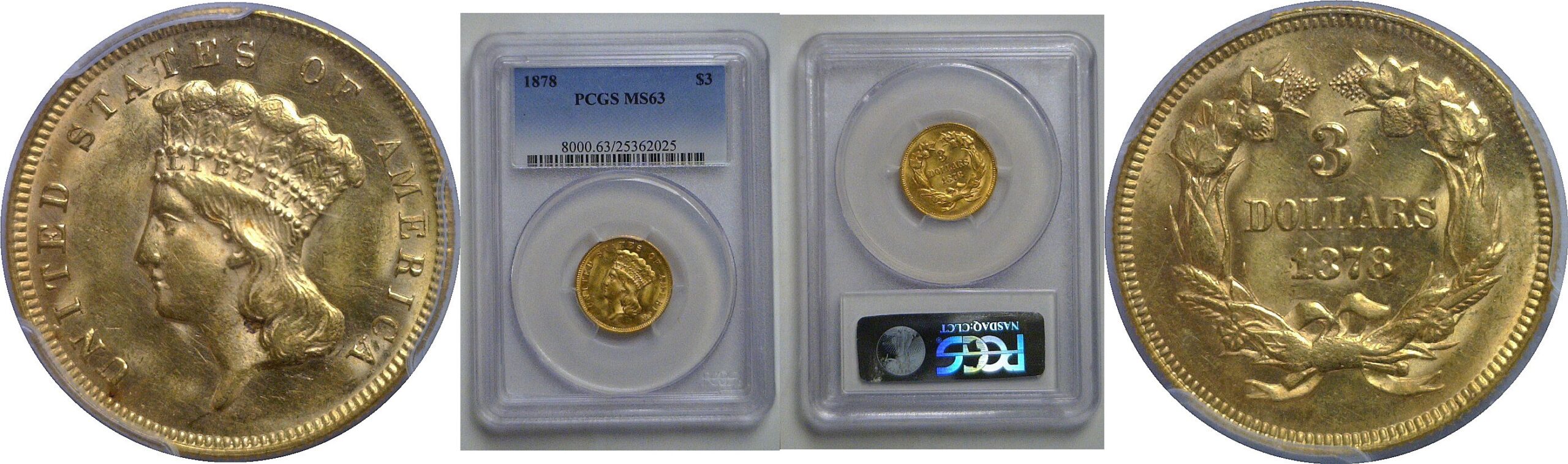 1878 $3 Princess   PCGS MS-63