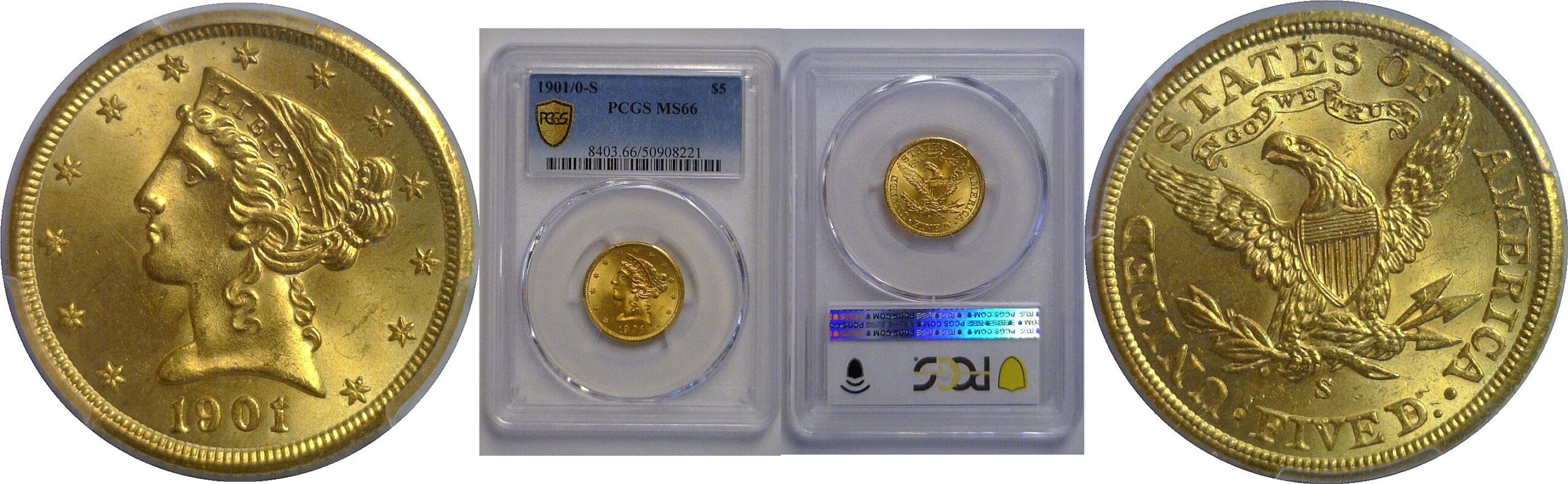 1901/0-S $5 Liberty    PCGS MS-66
