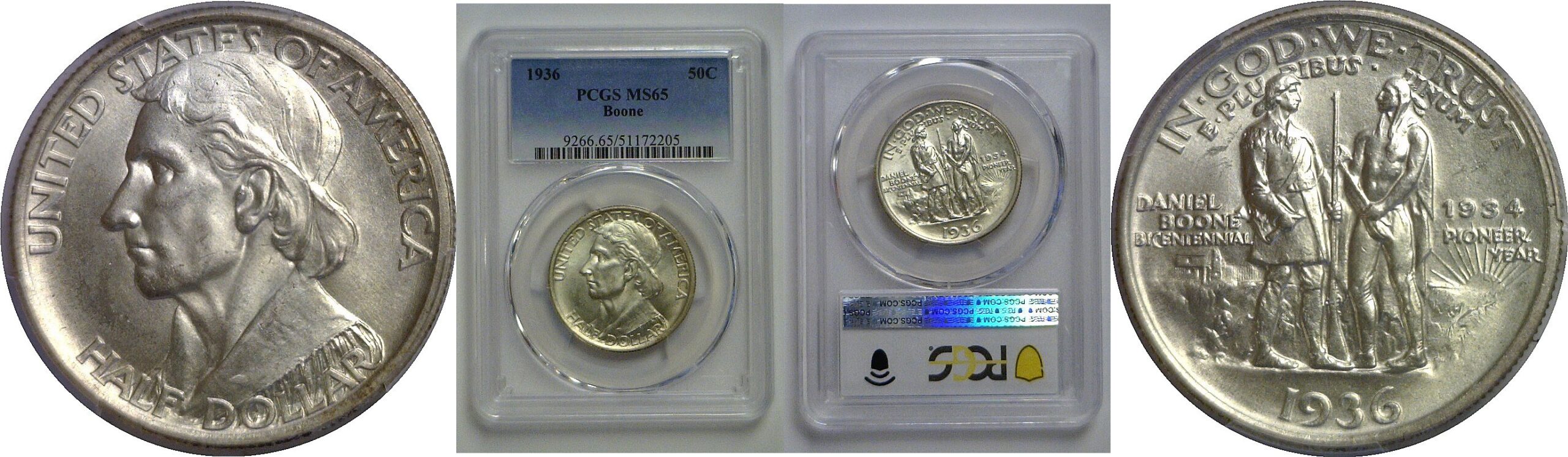 1936 Boone Commemorative Half Dollar    PCGS MS-65
