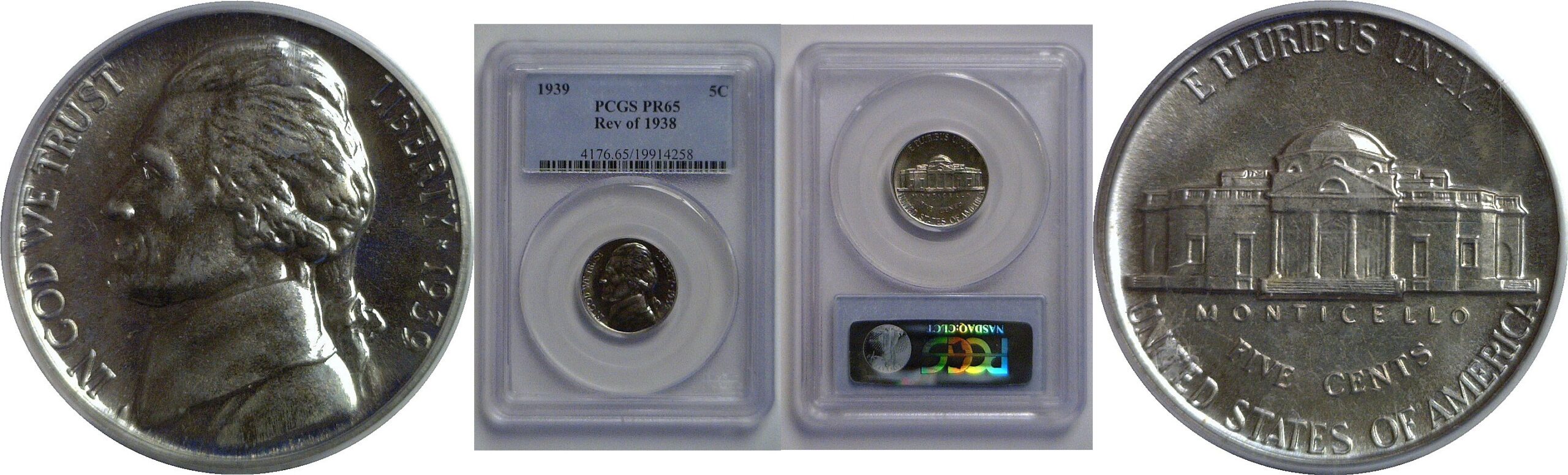 1939 Reverse of 1938   Jefferson Nickel    PCGS PR-65