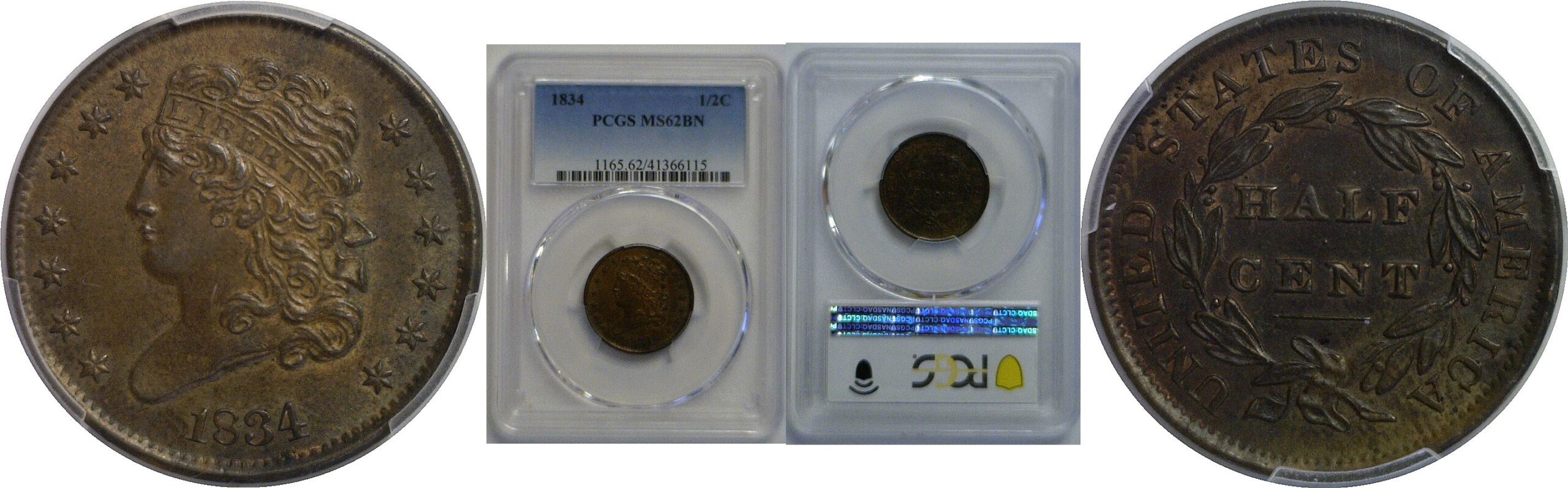 1834 Half Cent   PCGS MS-62 BN