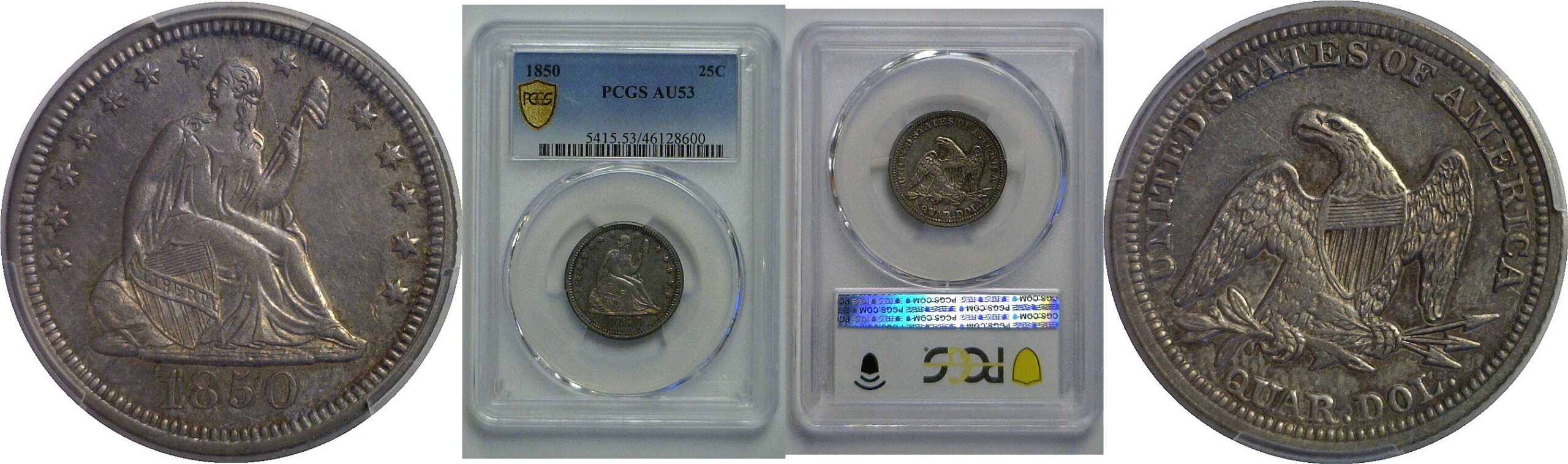 1850 Seated Liberty Quarter   PCGS AU-53