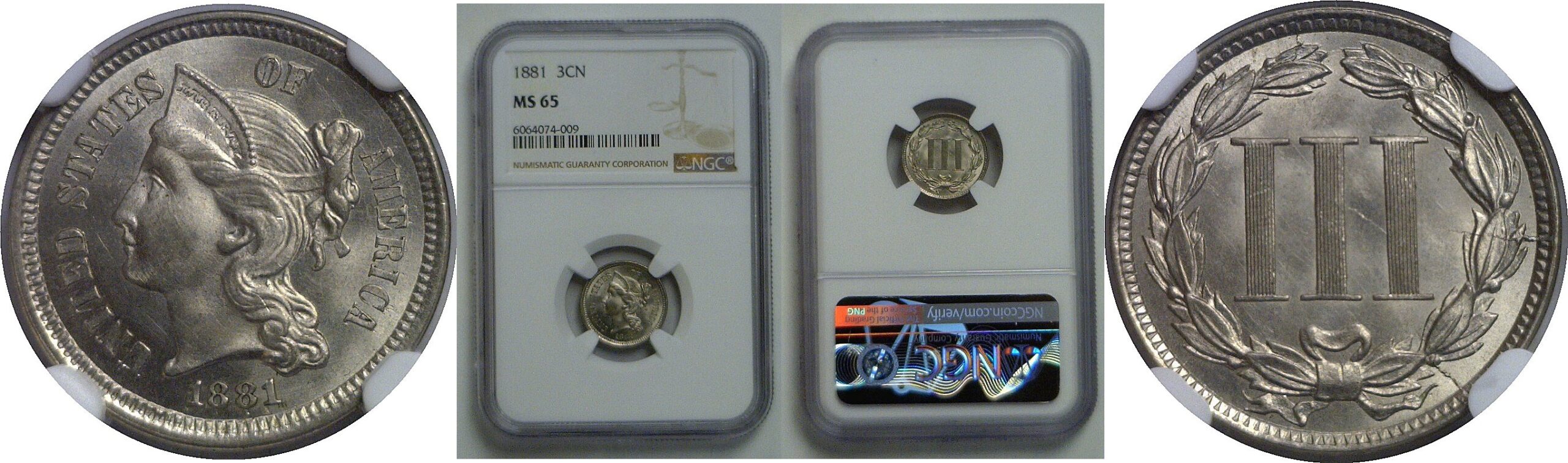 1881 Nickel Three Cent    NGC MS-65