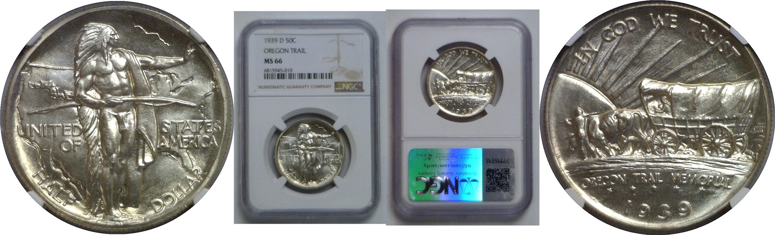 1939-D Oregon Trail Commemorative Half Dollar   NGC MS-66