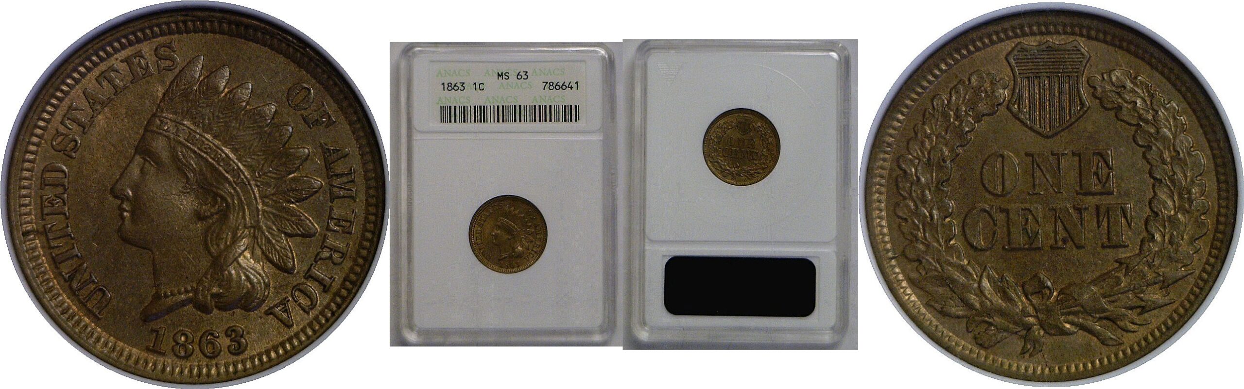 1863 Indian Head Cent   ANACS MS-63