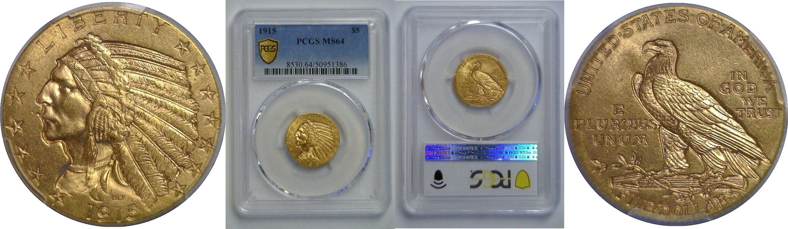 1915 $5 Indian   PCGS  MS-64