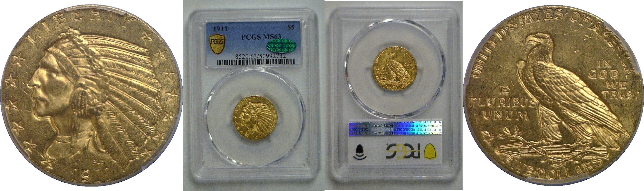 1911 $5 Indian    PCGS MS-63 CAC