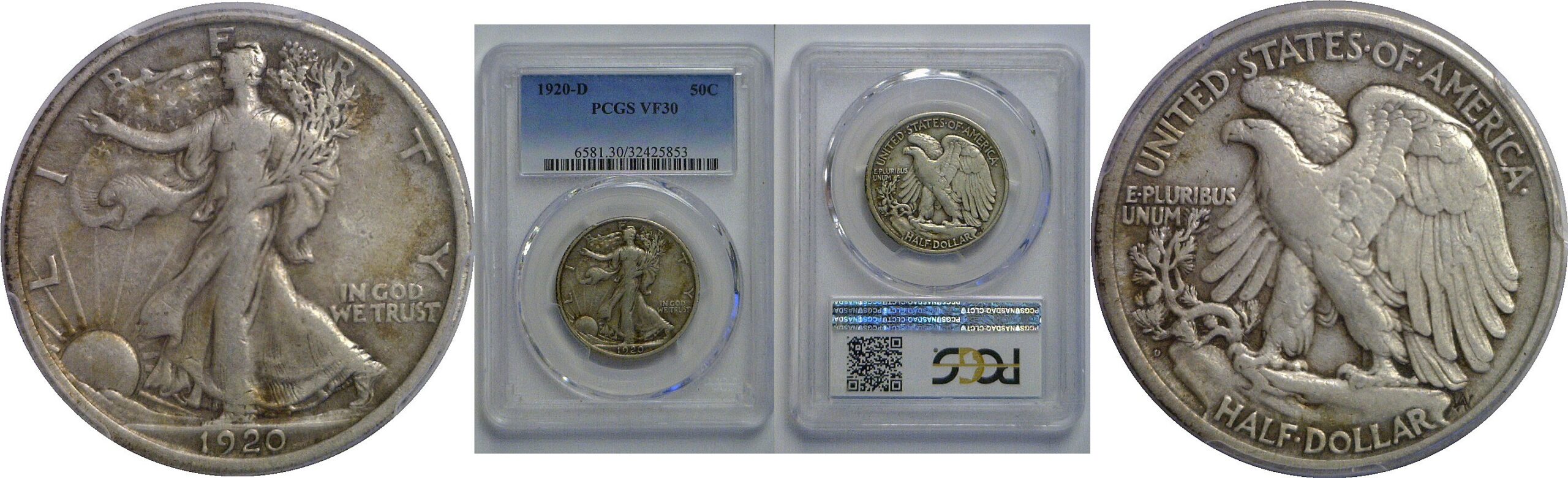 1920-D Walking Liberty Half Dollar   PCGS VF-30