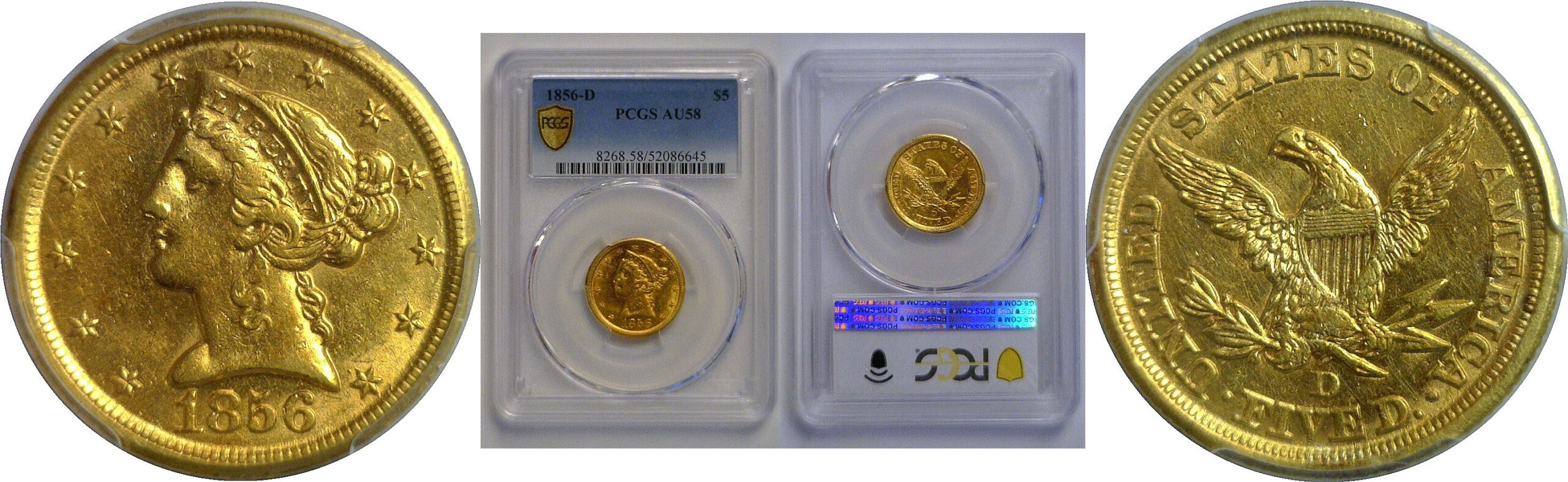 1856-D $5 Liberty   PCGS AU-58