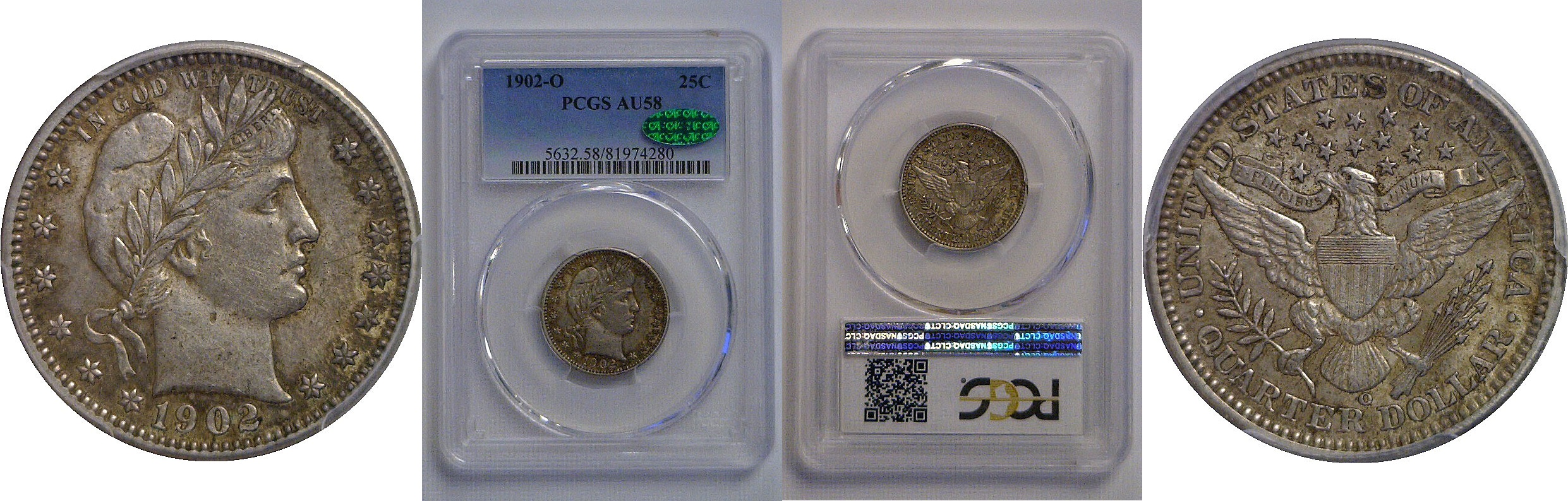1902-O Barber Quarter   PCGS AU-58  CAC