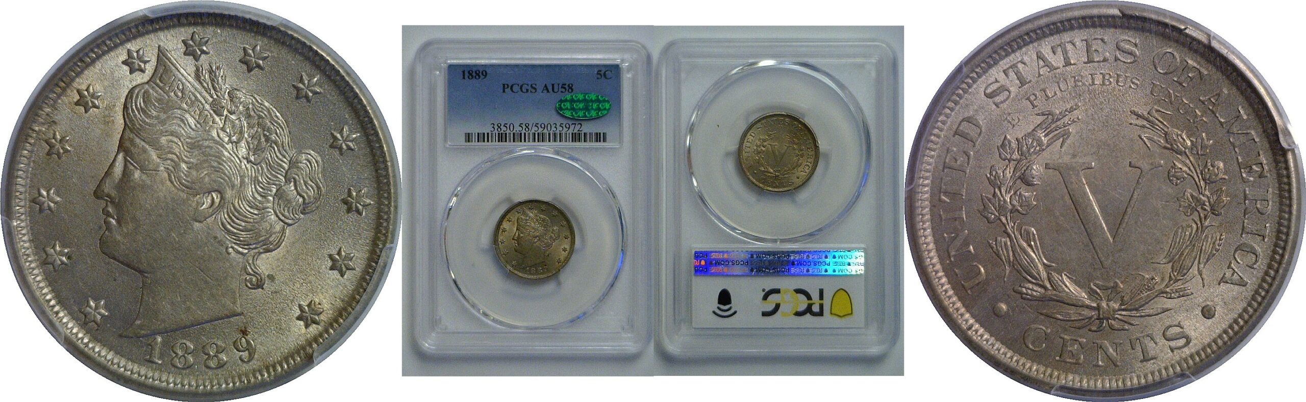 1889 Liberty Nickel   PCGS AU-58  CAC